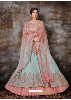 Aqua Grey Gorgeous Heavy Designer Wedding Wear Silk Lehenga Choli