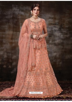 Light Orange Gorgeous Heavy Designer Wedding Wear Silk Lehenga Choli