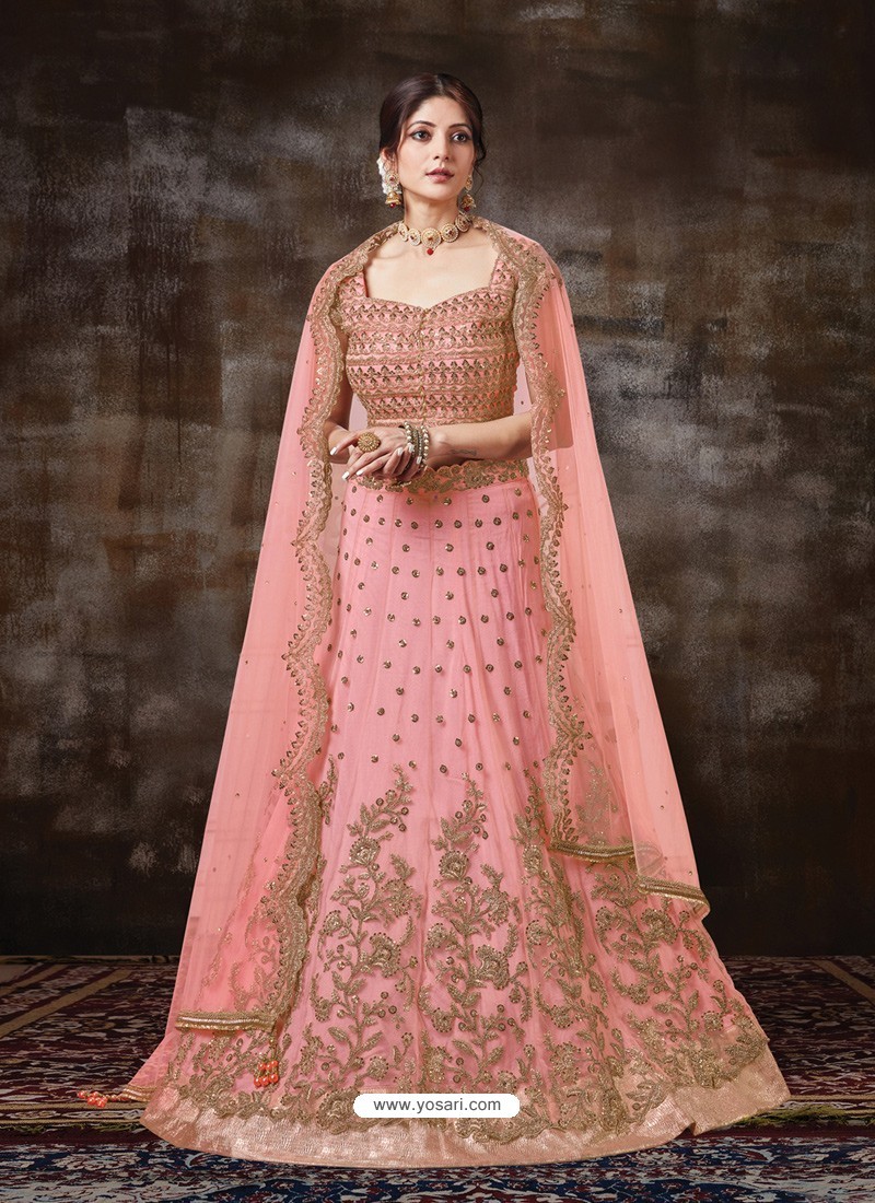 Peach Gorgeous Heavy Designer Wedding Wear Silk Lehenga Choli