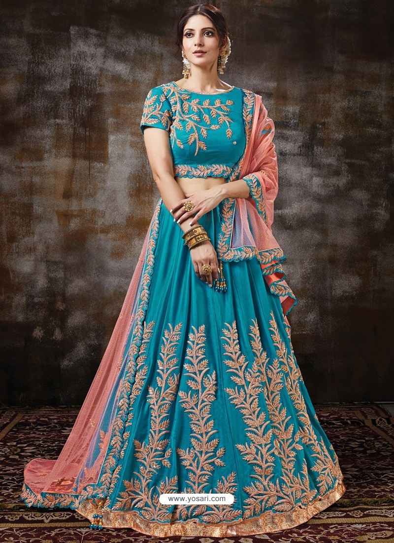 Blue Gorgeous Heavy Designer Wedding Wear Silk Lehenga Choli