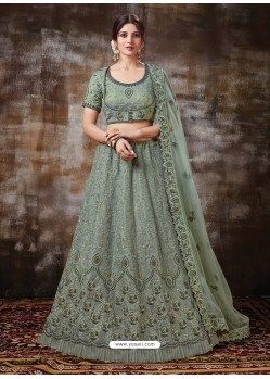 Grayish Green Gorgeous Heavy Designer Wedding Wear Silk Lehenga Choli