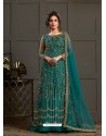 Teal Designer Embroidered Net Party Wear Wedding Suit
