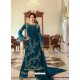 Teal Blue Heavy Designer Party Wear Georgette Palazzo Salwar Suit