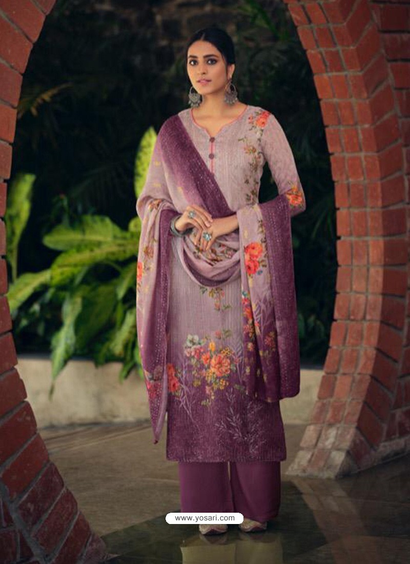Purple Designer Wear Maslin Palazzo Salwar Suit