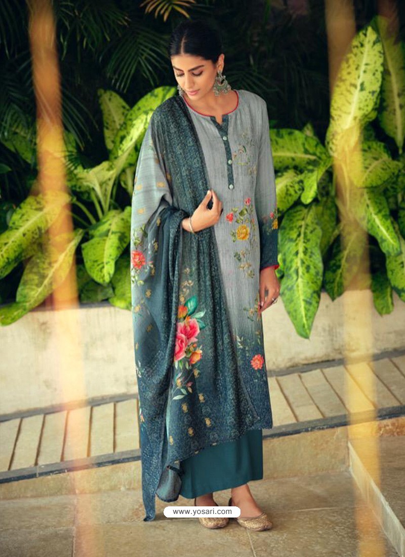 Teal Designer Wear Maslin Palazzo Salwar Suit