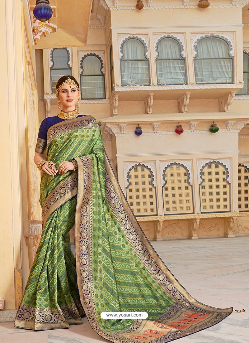 Green Magnificent Designer Soft Silk Wedding Sari