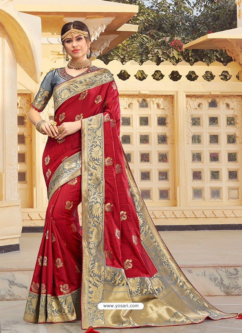 Maroon Magnificent Designer Soft Silk Wedding Sari