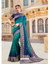 Turquoise Magnificent Designer Soft Silk Wedding Sari