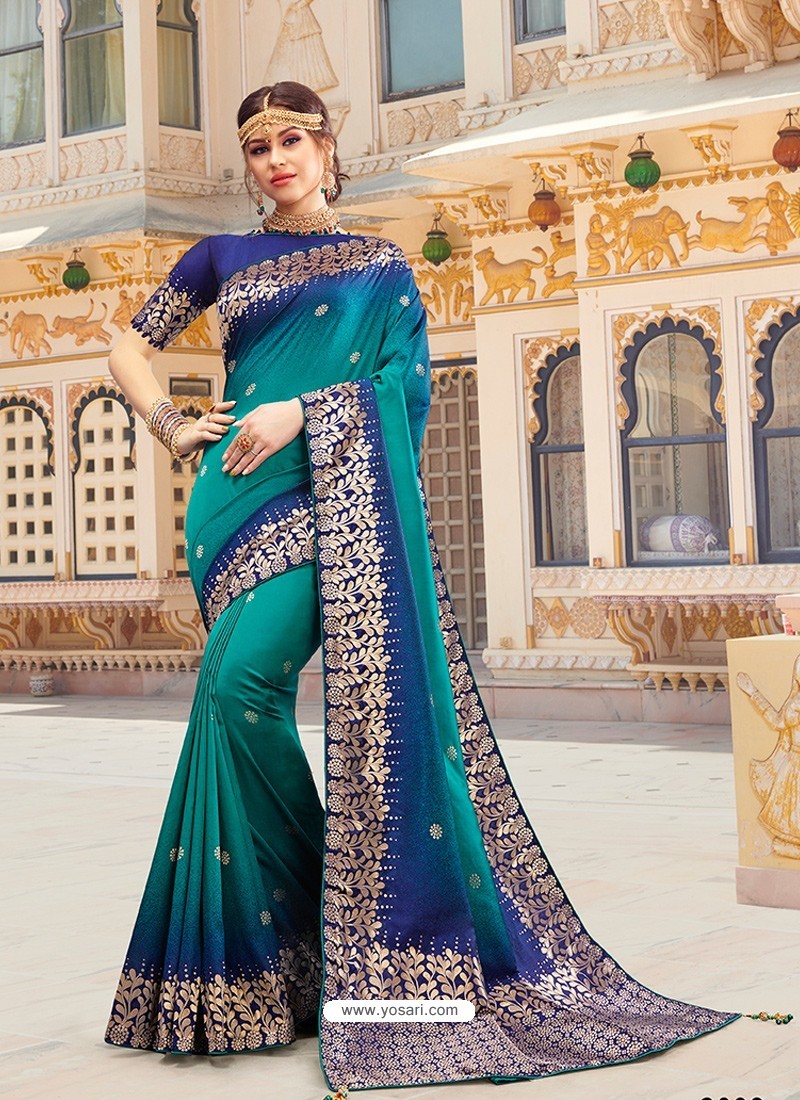 Turquoise Magnificent Designer Soft Silk Wedding Sari