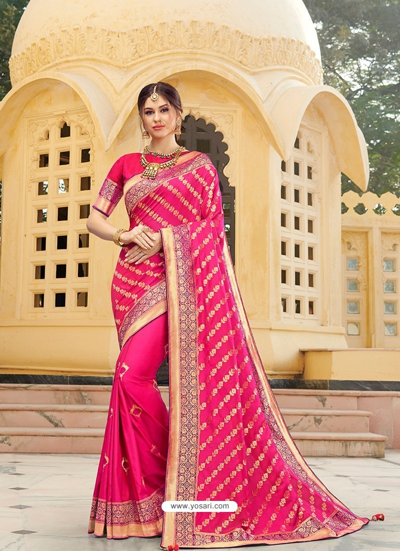 Hot Pink Magnificent Designer Soft Silk Wedding Sari