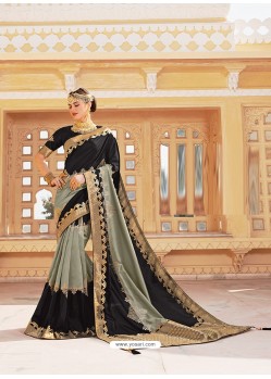 Black Magnificent Designer Soft Silk Wedding Sari