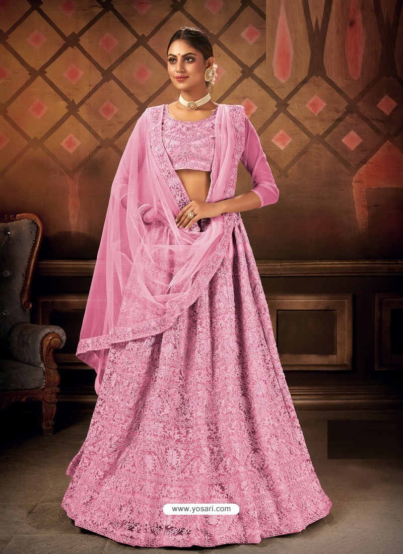 Light Pink Gorgeous Embroidered Designer Party Wear Lehenga