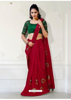 Red Designer Party Wear Blue Cherri Sari