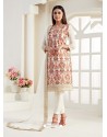 Off White Party Wear Designer Real Georgette Straight Salwar Suit