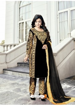 Black Party Wear Designer Velvet Straight Salwar Suit