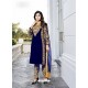 Royal Blue Party Wear Designer Velvet Straight Salwar Suit