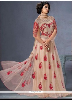 Dilettante Net Cream Floor Length Anarkali Salwar Suit