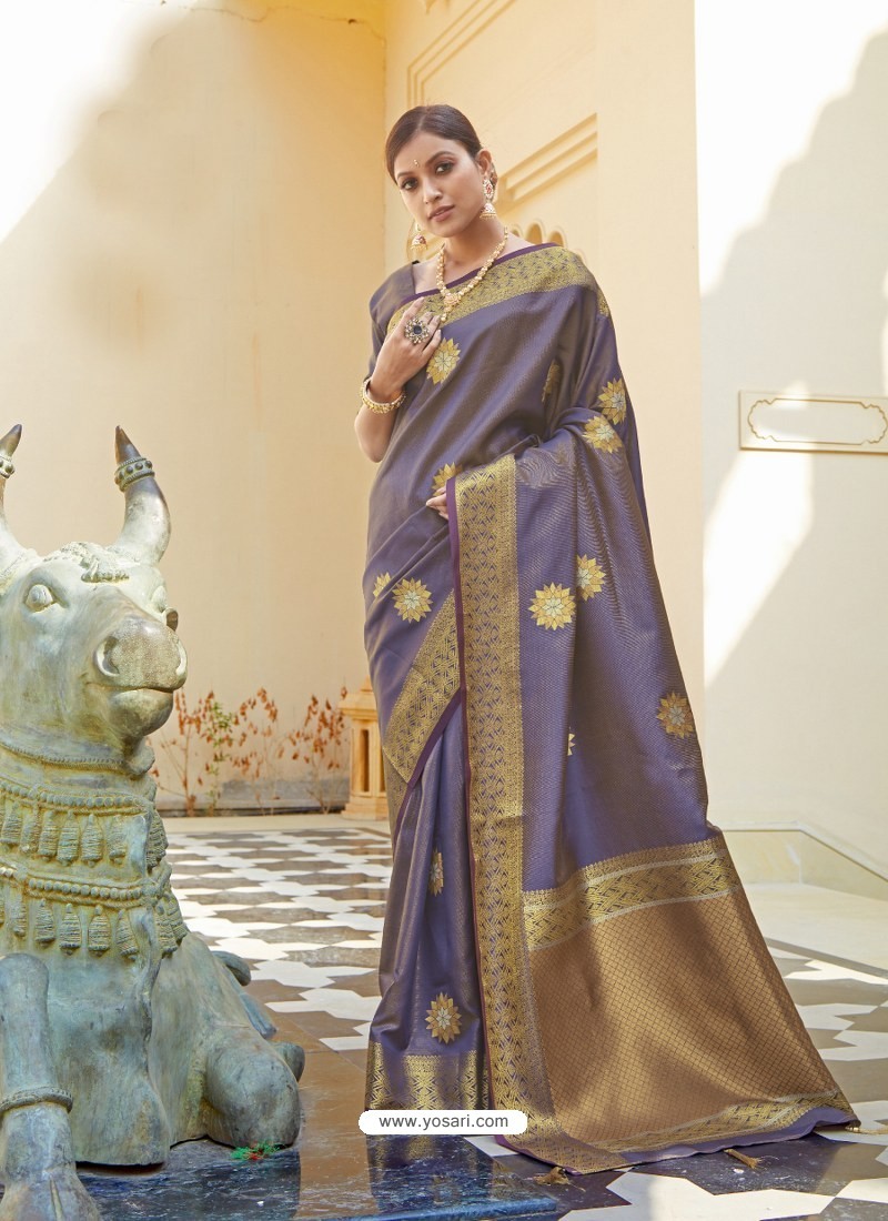 Lavender Ravishing Designer Party Wear Silk Sari