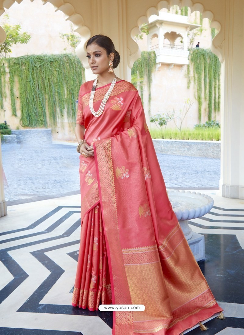 Peach Ravishing Designer Party Wear Silk Sari