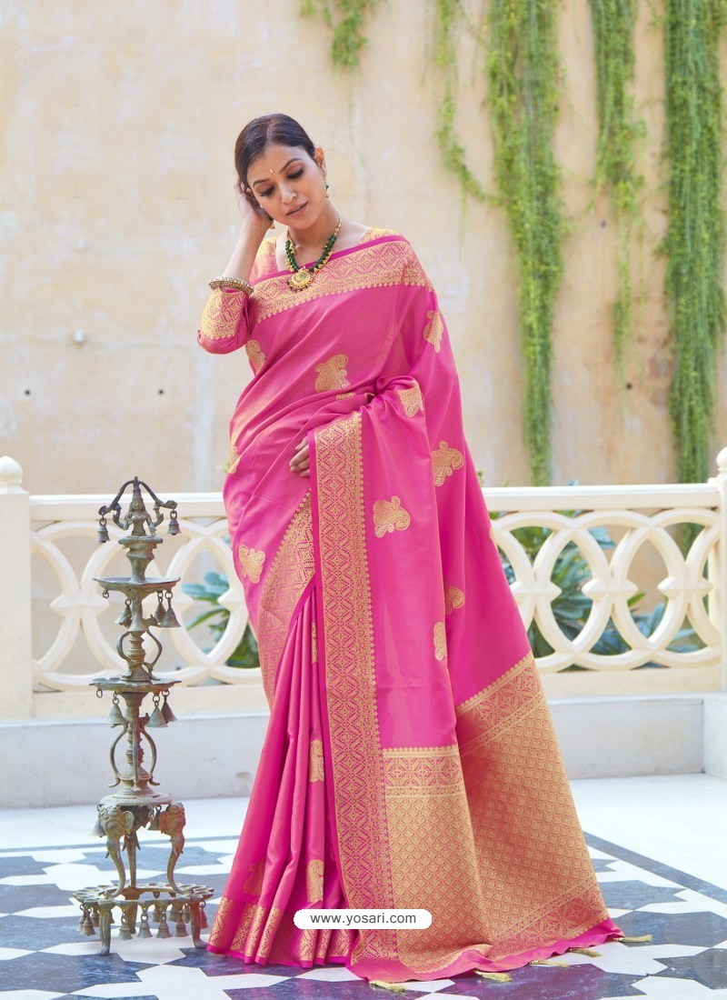 Hot Pink Ravishing Designer Party Wear Silk Sari