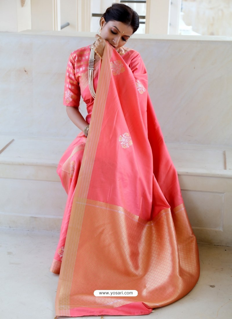 Light Red Ravishing Designer Party Wear Silk Sari
