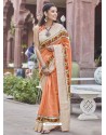 Light Orange Designer Party Wear Fancy Fabric Sari