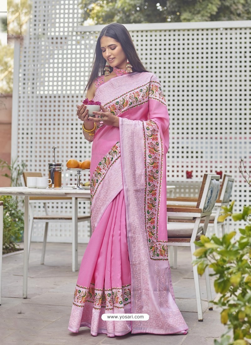 Pink Designer Party Wear Fancy Fabric Sari