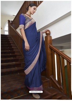 Dark Blue Gorgeous Designer Party Wear Silk Sari