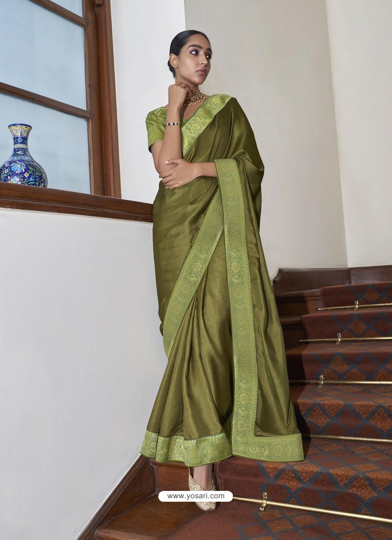 Green Gorgeous Designer Party Wear Silk Sari