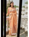 Light Orange Designer Party Wear Embroidered Cotton Sari