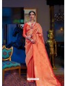 Orange Designer Party Wear Handloom Weaving Sari