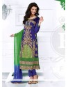 Blue And Green Zari Churidar Salwar Suit