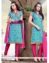 Blue And Pink Chanderi Churidar Designer Suit