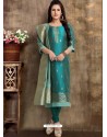 Teal Blue Readymade Heavy Designer Party Wear Straight Salwar Suit