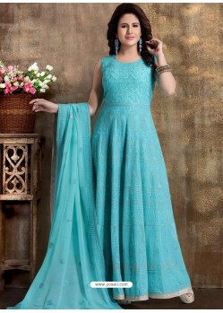 Turquoise Readymade Heavy Embroidered Designer Anarkali Suit