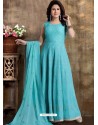 Turquoise Readymade Heavy Embroidered Designer Anarkali Suit