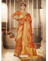 Orange Dazzling Designer Party Wear Banarasi Silk Sari