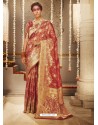 Red Dazzling Designer Party Wear Banarasi Silk Sari