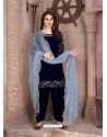 Royal Blue Designer Party Wear Velvet Punjabi Patiala Suit