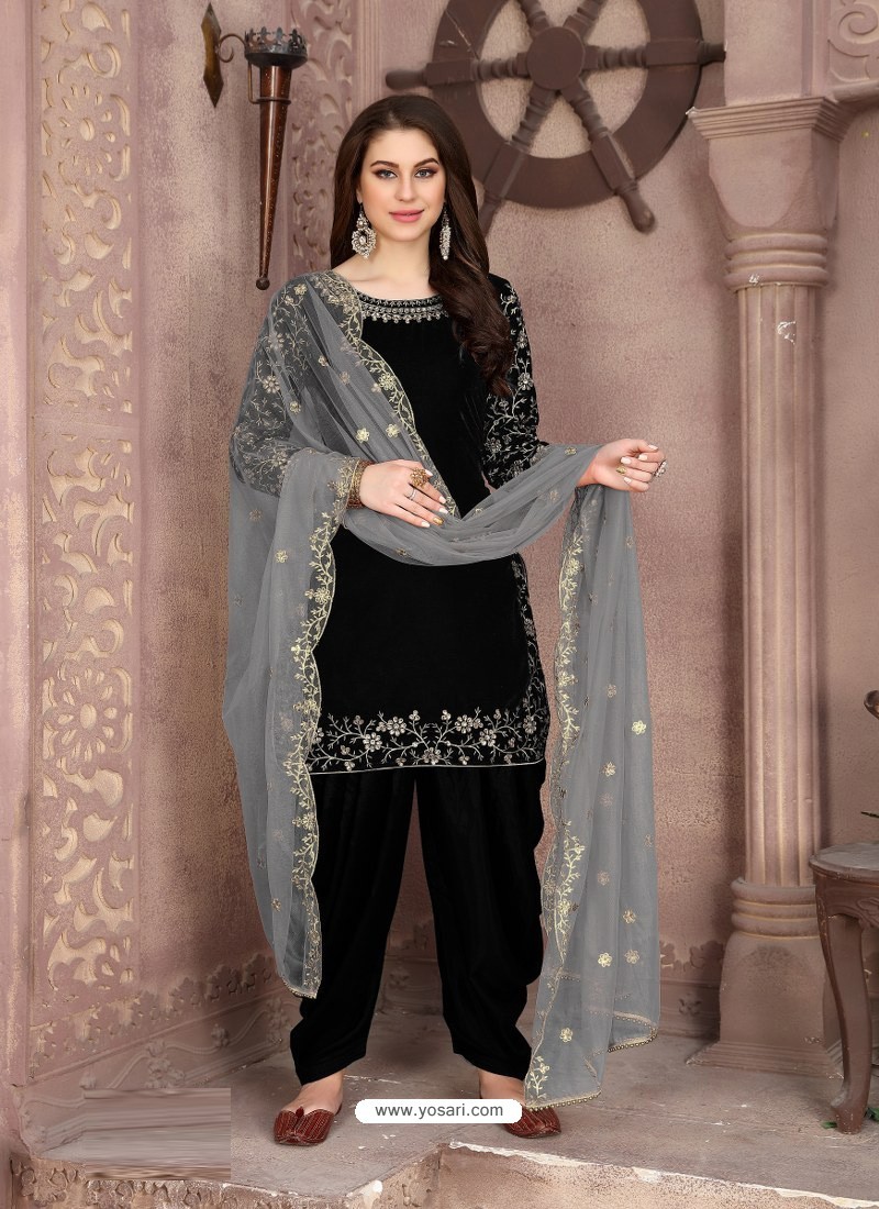 Black Designer Party Wear Velvet Punjabi Patiala Suit