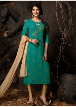 Teal Readymade Heavy Designer Party Wear Straight Salwar Suit