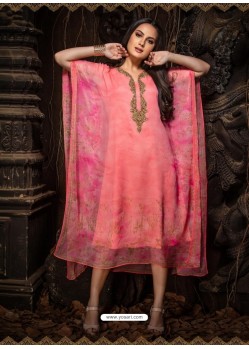 Hot Pink Stunning Designer Party Wear Chiffon Kaftan Style Kurti
