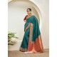 Teal Blue Elegant Designer Party Wear Silk Sari