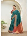 Teal Blue Elegant Designer Party Wear Silk Sari