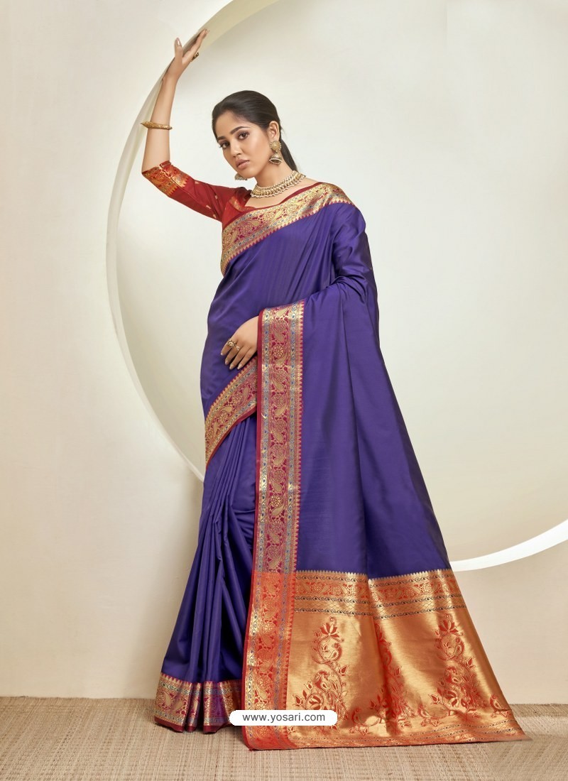Violet Elegant Designer Party Wear Silk Sari