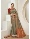Taupe Elegant Designer Party Wear Silk Sari