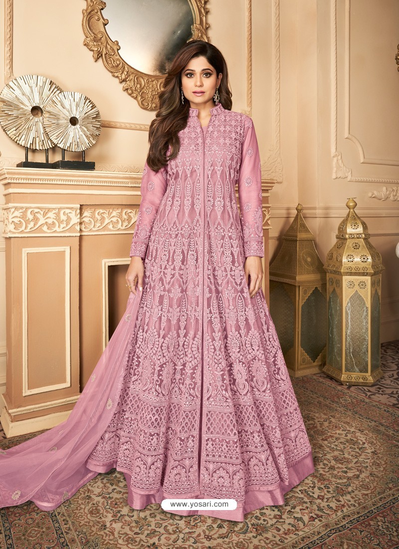Light Pink Latest Heavy Designer Premium Net Party Wear Anarkali Suit