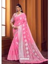 Light Pink Dazzling Designer Party Wear Linen Sari