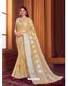 Beige Dazzling Designer Party Wear Linen Sari