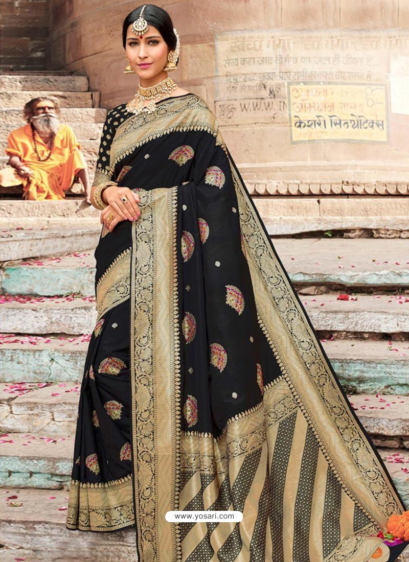 Black Designer Party Wear Banarasi Silk Sari